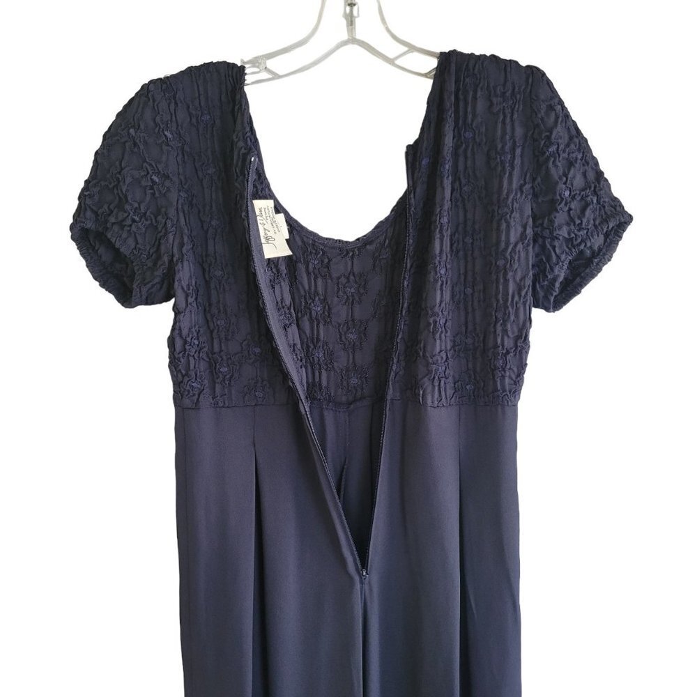 Vintage Jeffrey & Dara Petit Jumpsuit Navy Smocked Floral Palazzo Size 4 - Picture 5 of 13